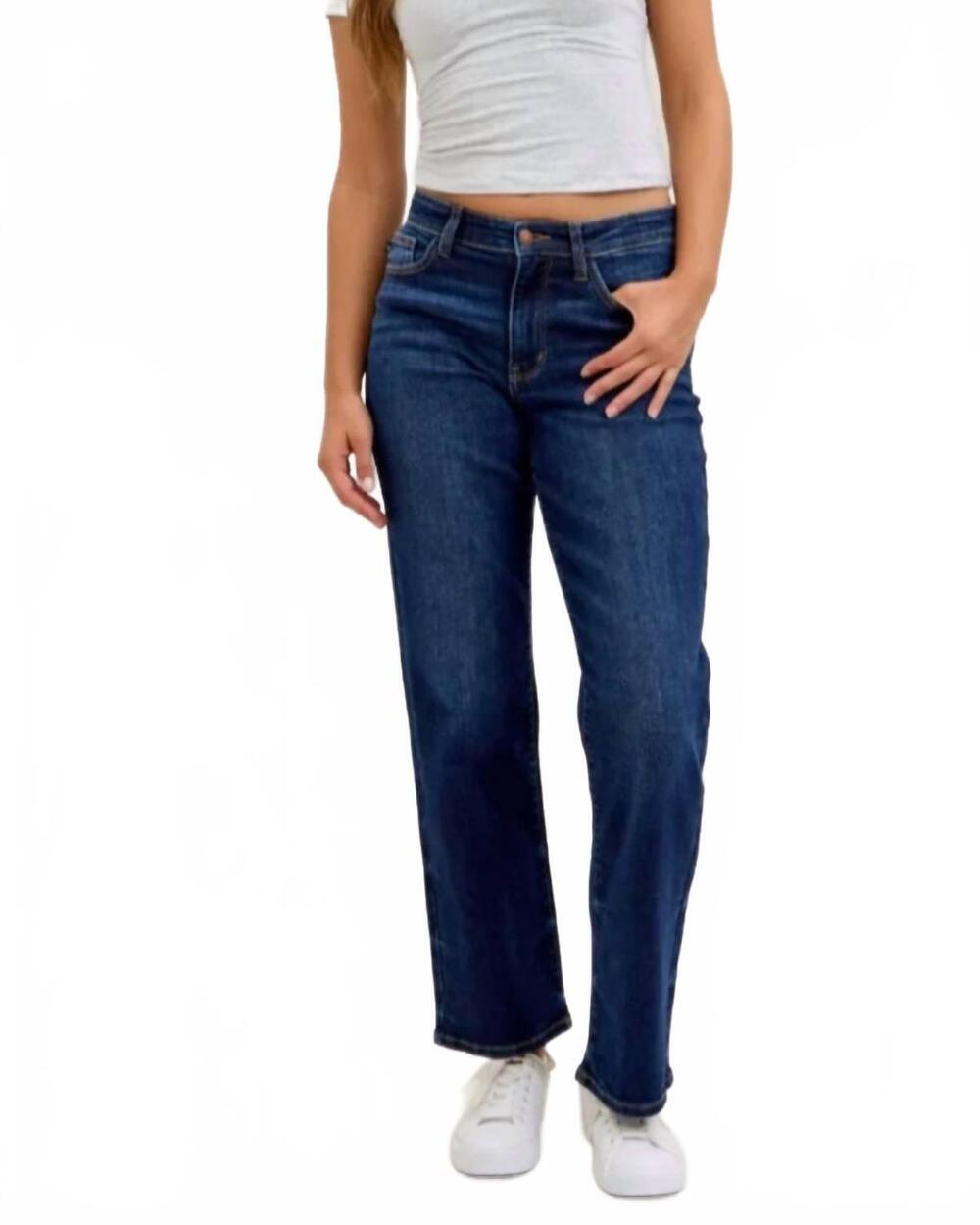 NEW JUDY BLUE mid rise short seam straight jean in dark wash